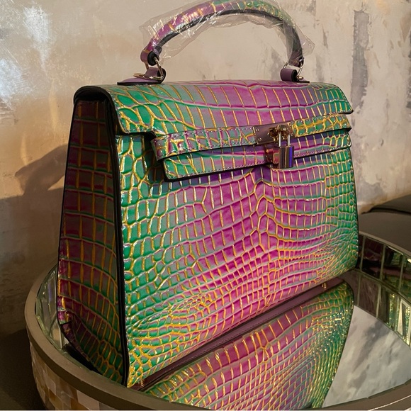 Brand New Vegan Leather Handbag in Purple, Green, and Gold ✨ - Picture 4 of 11